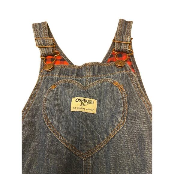Oshkosh B'gosh Vestbak Overalls Denim Blue Heart SZ 5T ROLLED RED PLAID CUFF - Picture 5 of 12